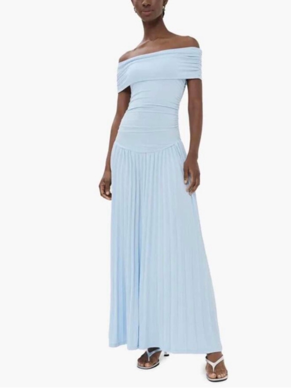 Lioness Off-Shoulder Light Blue Pleated Maxi Dress